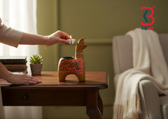 KB ART Wooden Girafe Tlight Holder - Styled Display in Home Interior Setting - Handcrafted Wooden Decor Jodhpur