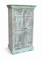 Authentic Solid Wood Vintage Matte Wardrobe from India - Traditionally Hand-Finished, No Two Pieces Alike, Sustainable Antique Furniture