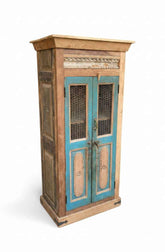 Authentic Solid Wood Antique Indian Lattice Work Wardrobe from India - Traditionally Hand-Finished, No Two Pieces Alike, Sustainable Antique Furniture