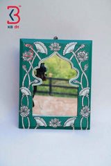 KB ART Handpainted Wooden Wall Mirror – Turquoise Pattachitra Arch Frame | Boho Jharokha Mirror | Traditional Indian Home Decor | Handpainted Wooden Wall Mirror from Jodhpur