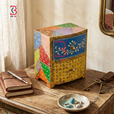 KB ART Wooden 2 Drawer Box Square - Front View of Handcrafted Detailing - Handcrafted Wooden Decor Jodhpur