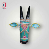 KB ART 11-Inch Wooden Handpainted Cow Head Wall Hanging  |Blue Pattachitra Bull/Nandi Mask | Indian Folk Art Home Decor  | Handmade in Jodhpur