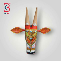 KB ART 11-Inch Wooden Handpainted Cow Head Wall Hanging  | White Pattachitra Bull/Nandi Mask | Indian Folk Art Home Decor  | Handmade in Jodhpur