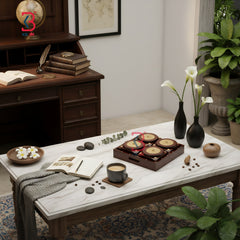KB ART Luxury Wooden Dry Fruit Box Set with 4 Bowls and Serving Tray - Brass Inlay Work