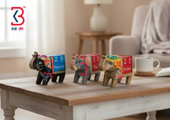 KB ART Wooden Carved Elephant Calendar - Front View of Handcrafted Detailing - Handcrafted Wooden Decor Jodhpur
