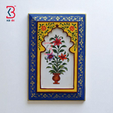 KB ART Handpainted Wooden Wall Jharokha Panel Arch Décor – Dark Blue & Yellow Floral Mughal Painting | Antique Look Home & Interior Decor