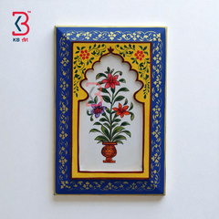 KB ART Handpainted Wooden Wall Jharokha Panel Arch Décor – Dark Blue & Yellow Floral Mughal Painting | Antique Look Home & Interior Decor