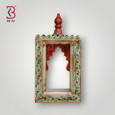 KB ART Handpainted Wooden Temple Wall Decor – White colour handpainted motifs Work Antique Look Handcarved Wall Hanging Mandir