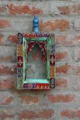 KB ART Handpainted Wooden Temple Wall Decor – Multicolor Amboz Work Antique Look Handcarved Wall Hanging Mandir