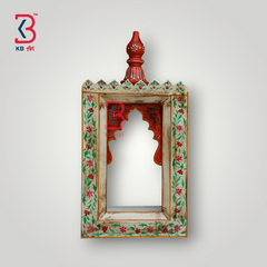 KB ART Handpainted Wooden Temple Wall Decor – White colour handpainted motifs Work Antique Look Handcarved Wall Hanging Mandir