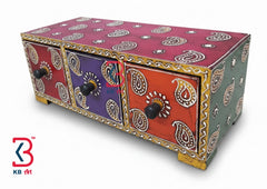 KB ART Wooden 3 Drawer Horizontal Box - Styled Display in Home Interior Setting - Handcrafted Wooden Decor Jodhpur