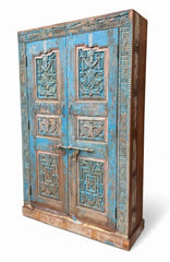 India Heritage Timeless Texture Antique Armoire | Genuine Solid Wood Construction, Hand-Carved and Restored, One-of-a-Kind Vintage Statement Piece