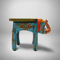 KB ART Handpainted Wooden Elephant Stool – 8 Inch Multicolour Amboz Jodhpuri Art | Antique Look Handcarved Home & Table Décor