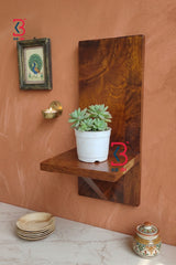 KB ART Wooden Rectangle Brown Polished Planter Shelf - Close-Up of Hand-Carved Artisan Texture - Handcrafted Wooden Decor Jodhpur