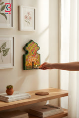 KB ART Wooden Pichwai Tlight Holder Wall Decor - Styled Display in Home Interior Setting - Handcrafted Wooden Decor Jodhpur