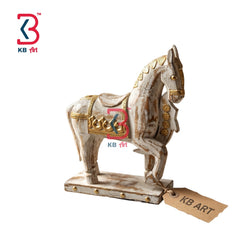 KB ART Hand-Painted Wooden Small Horse Figurine – Traditional Rajasthani Handicraft Decorative Accent