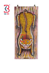 KB ART Wooden Tiger Painting Wall Panel in Yellow – Handpainted Emboss Art Rajasthani Wall Decor