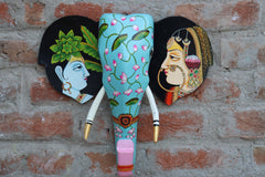 KB ART Wooden Elephant Head 15inches Pichwai - Side Angle Showing Finish and Craftsmanship - Handcrafted Wooden Decor Jodhpur