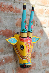 KB ART Wooden Carved Cow Mask Big 16 Inches - Side Angle Showing Finish and Craftsmanship - Handcrafted Wooden Decor Jodhpur