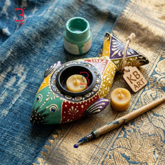 KB ART Wooden Fish Tlight Holder - Styled Display in Home Interior Setting - Handcrafted Wooden Decor Jodhpur