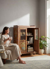 Authentic Solid Timber Solid Timber Antique Almirah from India - Traditionally Hand-Finished, No Two Pieces Alike, Sustainable Antique Furniture