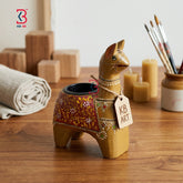 KB ART Wooden Girafe Tlight Holder - Close-Up of Hand-Carved Artisan Texture - Handcrafted Wooden Decor Jodhpur