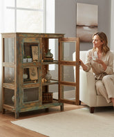 Distressed Indian Almirah - genuine handcrafted solid wood india antique furniture, KBART SKU KBART-1028, front view