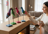 KB ART Wooden Colorful Birds Set Of 5 Table Decor - Front View of Handcrafted Detailing - Handcrafted Wooden Decor Jodhpur