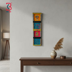 KB ART Krishna Mural Small Wall Decor Gate - Close-Up of Hand-Carved Artisan Texture - Handcrafted Wooden Decor Jodhpur