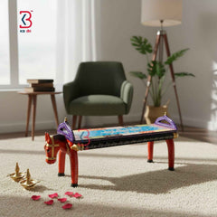 Handcrafted Wooden Horse Bench | Traditional Rajasthani Hand-Painted Decorative Stool