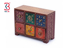 KB ART 6 Drawer Mdf Organizer - Close-Up of Hand-Carved Artisan Texture - Handcrafted Wooden Decor Jodhpur