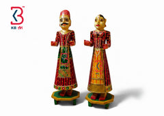 KB ART Wooden Gangaur Puppet Dolls - Front View of Handcrafted Detailing - Handcrafted Wooden Decor Jodhpur