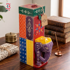 KB ART Wooden Elephant Wine Box - Close-Up of Hand-Carved Artisan Texture - Handcrafted Wooden Decor Jodhpur