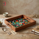 KB ART Wooden Rectangle Floral Tray - Styled Display in Home Interior Setting - Handcrafted Wooden Decor Jodhpur