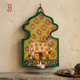 KB ART Wooden Pichwai Tlight Holder Wall Decor - Close-Up of Hand-Carved Artisan Texture - Handcrafted Wooden Decor Jodhpur