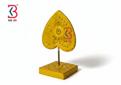 KB ART Yellow Triangle Heart Carved Table Decor - Front View of Handcrafted Detailing - Handcrafted Wooden Decor Jodhpur