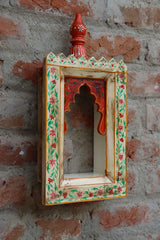 KB ART Handpainted Wooden Temple Wall Decor – White colour handpainted motifs Work Antique Look Handcarved Wall Hanging Mandir