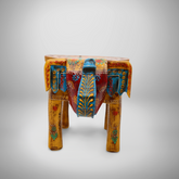 KB ART Handpainted Wooden Elephant Stool –  8 Inch Yellow Base with Multicolour Amboz Jodhpuri Art | Antique Look Handcarved Home & Table Décor