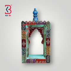 KB ART Handpainted Wooden Temple Wall Decor – Multicolor Amboz Work Antique Look Handcarved Wall Hanging Mandir