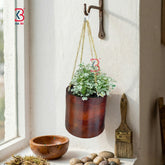 KB ART Hanging Cylindrical Wooden Planter - Styled Display in Home Interior Setting - Handcrafted Wooden Decor Jodhpur