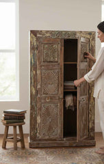 India Heritage Authentic Craft Wood Cabinet | Genuine Solid Wood Construction, Hand-Carved and Restored, One-of-a-Kind Vintage Statement Piece