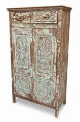 Rich Texture Wood Almirah, Genuine Vintage Solid Wood Furniture Hand-Restored in India by Skilled Rajasthani Artisan Craftsmen