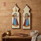 KB ART Jharokha Type Wall Plates Ladies - Front View of Handcrafted Detailing - Handcrafted Wooden Decor Jodhpur