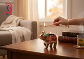 KB ART Handpainted Elephant Wooden Tea Light Holder - Styled Display in Home Interior Setting - Handcrafted Wooden Decor Jodhpur
