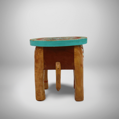 KB ART Handpainted Wooden Elephant Stool – 8 Inch Natural & Multicolour Misri Art | Antique Look Handcarved Home & Table Décor