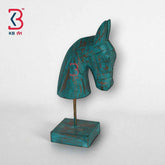 KB ART 11 Inch Wooden Handcarved Half Horse Head Statue with Stand –  Turquoise Distress Antique Look Table Decor with Gold Touch