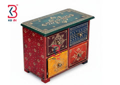 KB ART Wooden 4 Drawer Mdf Box - Side Angle Showing Finish and Craftsmanship - Handcrafted Wooden Decor Jodhpur
