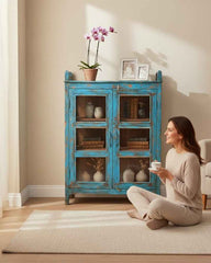 Vintage Solid Timber Wardrobe, Genuine Vintage Solid Timber Furniture Hand-Restored in India by Skilled Rajasthani Artisan Craftsmen