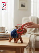 KB ART Rajasthani Hand Painted Wooden Elephant Showpiece Home Decor Handcrafted - Handcrafted Wooden Elephant Statue Trunk Up Blue Ambabari