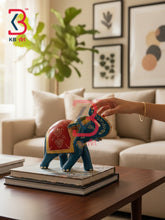 KB ART Traditional Indian Wooden Elephant Statue Handcrafted Indian Artisan Tabletop - Wooden Elephant Figurine Trunk Raised Good Luck Vastu
